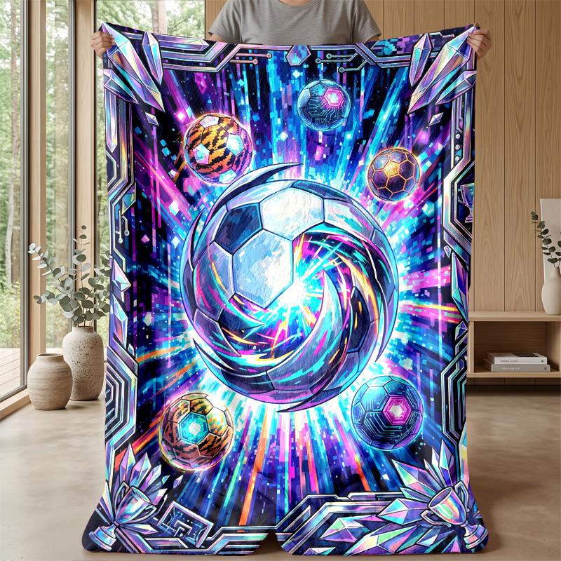 Futuristic Soccer Ball Art 4 Theme Blanket Lightweight Warm Flannel Blanket Decorative Throw Blanket for Home Decoration