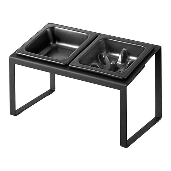 Yamazaki Jitsugyo 10242 Prevents Early Eating Pet Food Bowl Stand Set Diagonal High Type Black Body: W29 x D15.5 x H17.6cm Tower Easy to Eat Pet Food