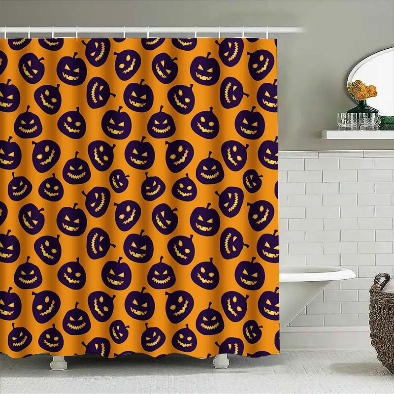 Orange Halloween Pumpkin Printed Shower Curtain Waterproof Fabric Decorative Bathroom Shower Panel