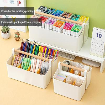 Handheld Colored Pencil & Marker Storage Box with Compartments – Large Capacity Pen & Brush Organizer for Students