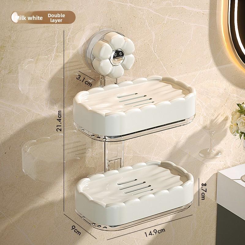 Suction Cup Soap Box, Wall-mounted Soap Box, Shelf, No Need for Drilling, Home Bathroom, Draining, Double-layer Bathroom Storage