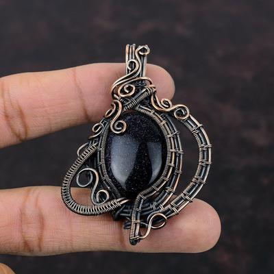Blue Sunstone Pendant Copper Wire Wrapped Gemstone Pendant Wire Wrap Jewelry Pendant For Gift Handmade Pendant Unique Copper Design Jewelry