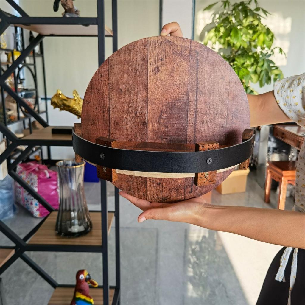 Handcrafted Liquor Bottle Display Rack, Whiskey Barrel Wall Shelf, Vintage Round Wine Whiskey Display Rack