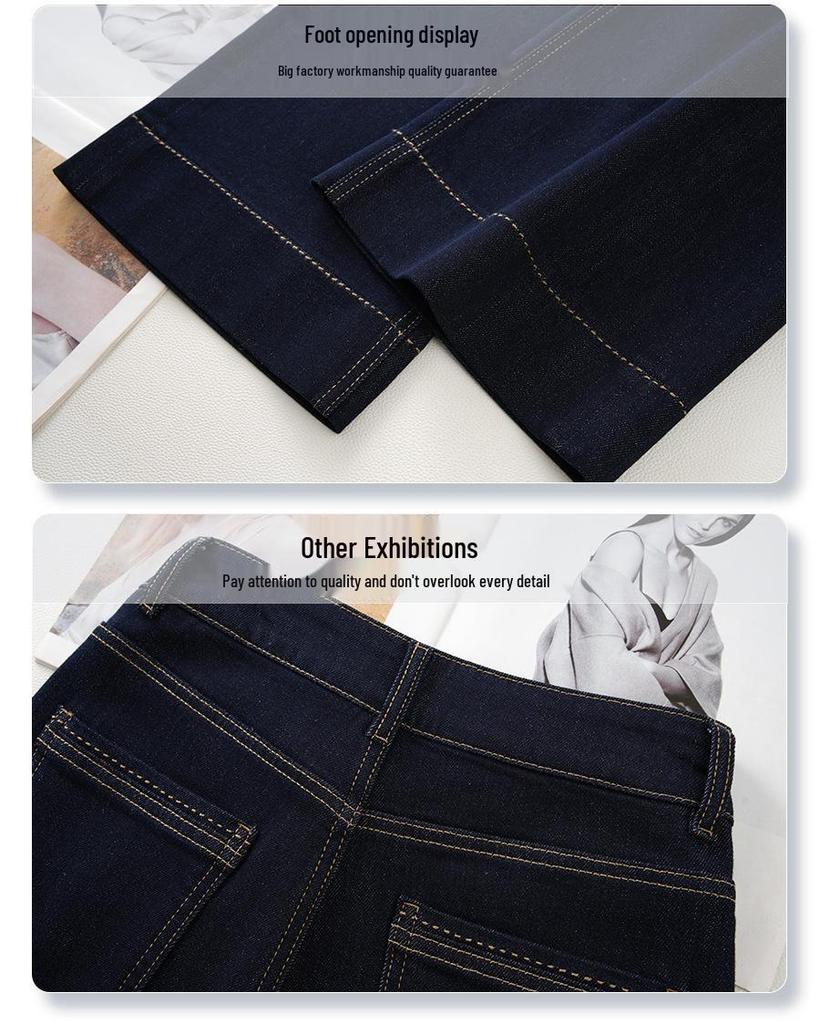 Women's 2025 Dark Blue High-Waisted Straight-Leg Jeans - Loose, Floor-Length Wide-Leg Pants for Spring