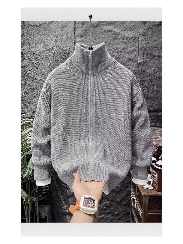 Versatile Double Zipper Cardigan: Autumn/Winter Loose Stand-up Collar Sweater Jacket