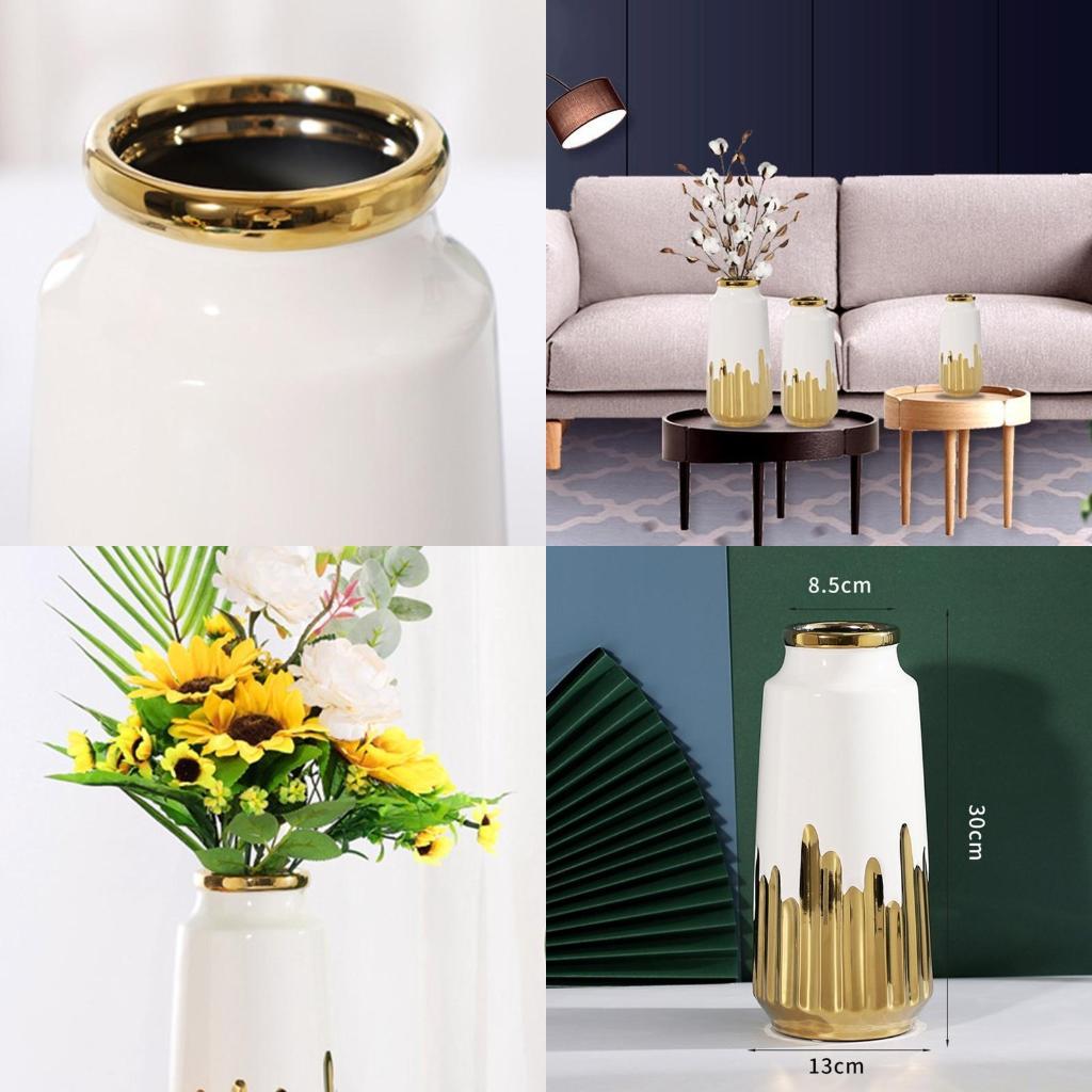 QX2E Nordic Golden Electroplating Ceramic Vase Modren Home Flower Pot for Living Room Bedroom Office Decoration