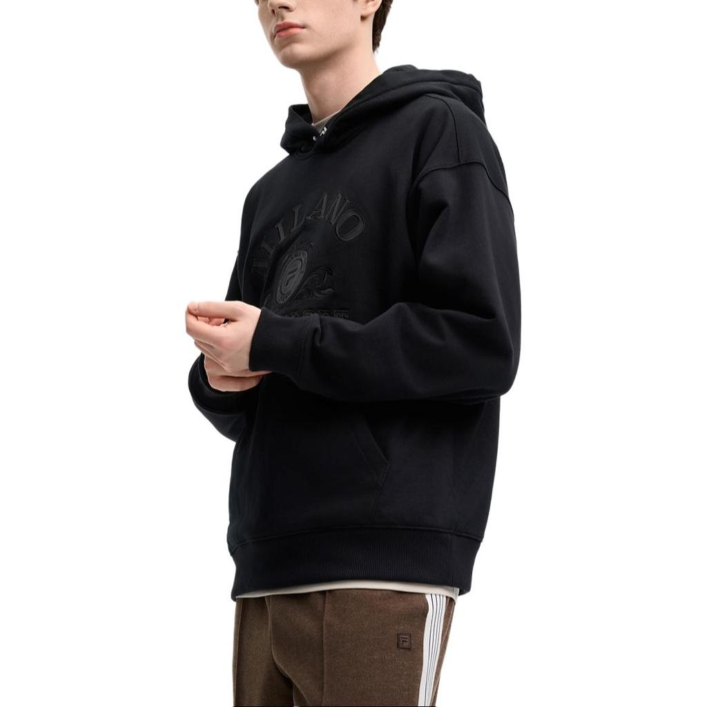 FILA Milano Series Simple Casual Versatile Fleece Hoodie Men hoodies Black F11M515205FBK
