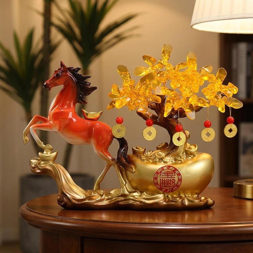 Decorative Horse Sculpture, Resin Ornament, Standing Figurine, Original Symbol of Wealth And