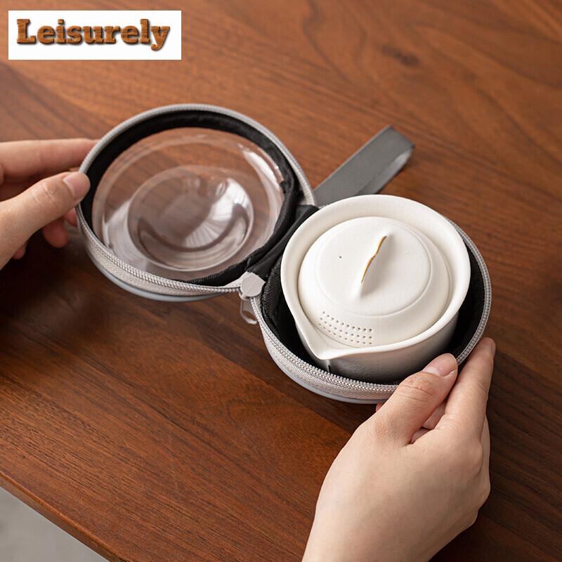 Zen Black Pottery Mountain Travel Tea Set Kit Luxury Set of Cups 1 Pot 3 Cups Tea Brewing Camping Portable Handbag Accessories