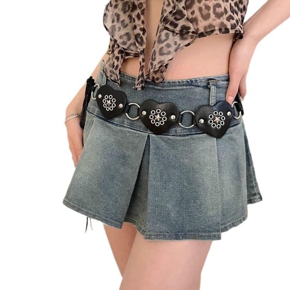 Metal Heart Belt Spice Girls PU Leather Waistband Casual Rivet Belt  Ladies