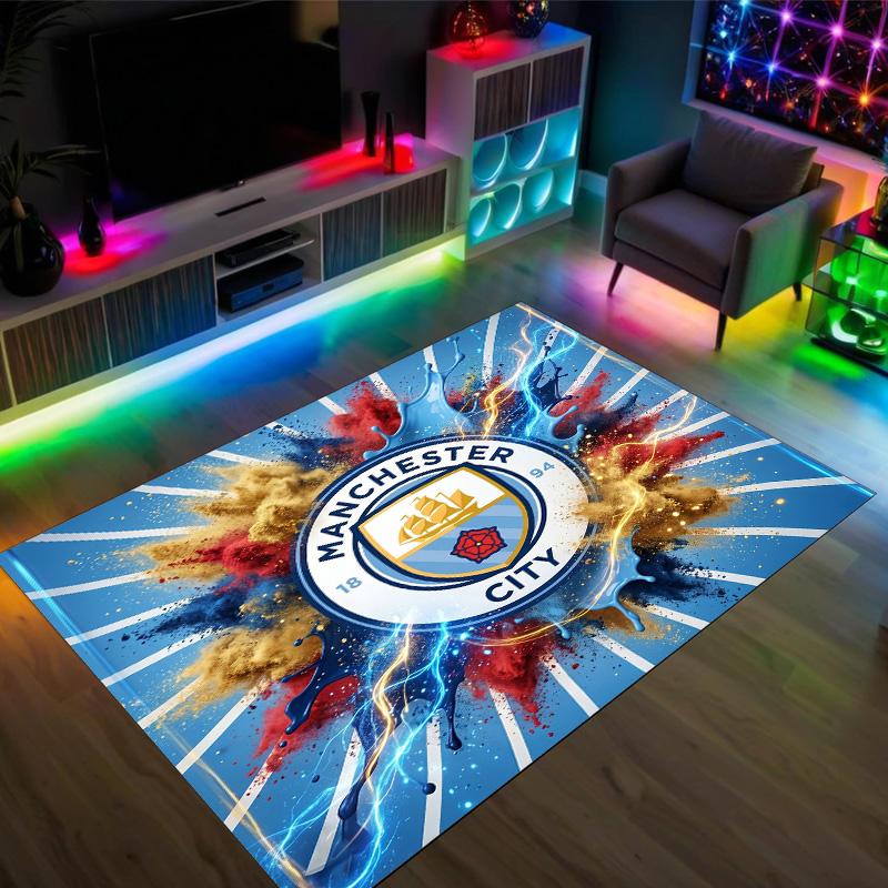 Manchester City Design Crystal Velvet Carpet Cozy Non?Slip Printed Rug For Bedroom Living Room Entrance