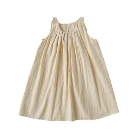 Girls Summer Pleated Sleeveless Dress Elegant Backless Loose Vest Dress For Vacation Resort Wear High End 90cm