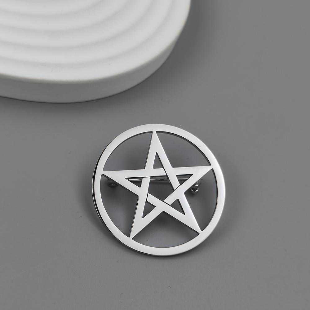 

Creative Pentagram Gold Plated Stainless Steel Brooch, Men s Suit Pin Black, High Quality Father and Husband Gift Set срібний