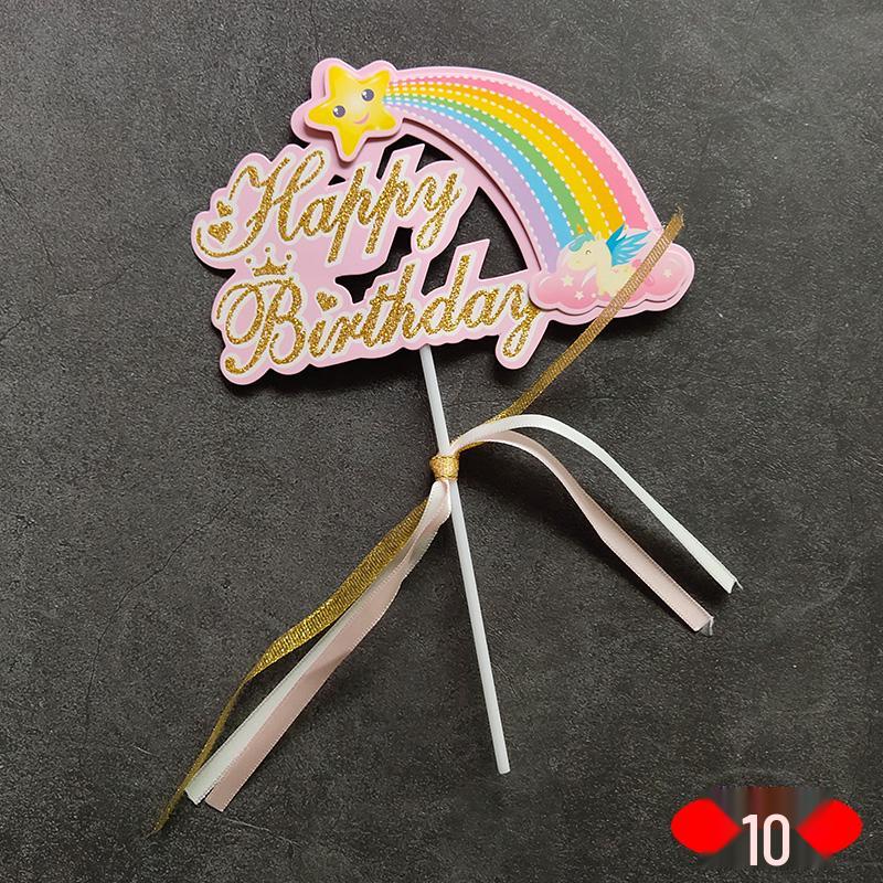 Large Rainbow Birthday Cake Toppers: Seven-Color Balloons, Love Hearts, Clouds, Stars Ornaments