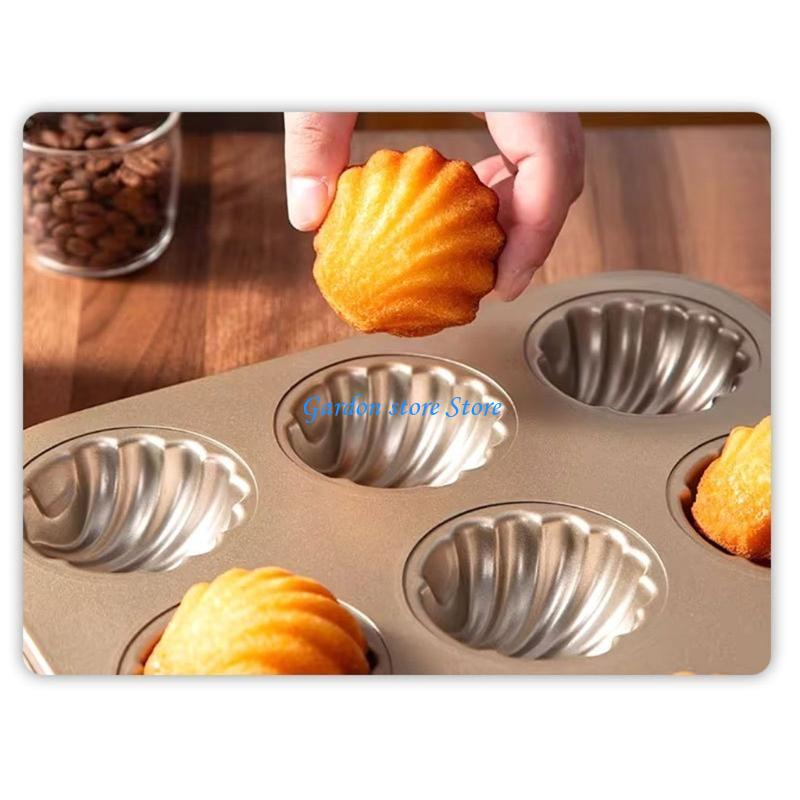 B0KB Carbon Steel Nonstick 6/12 Cavity Shell Cake Baking Pan For Homes Kitchen Use