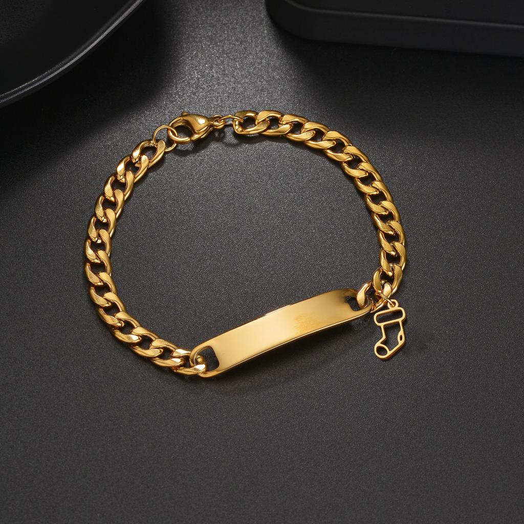 Atoztide Engrave Name Bar Bracelet for Women Christmas Series Stainless Steel Jewelry Adjustable Punk Chain Personalized Gift