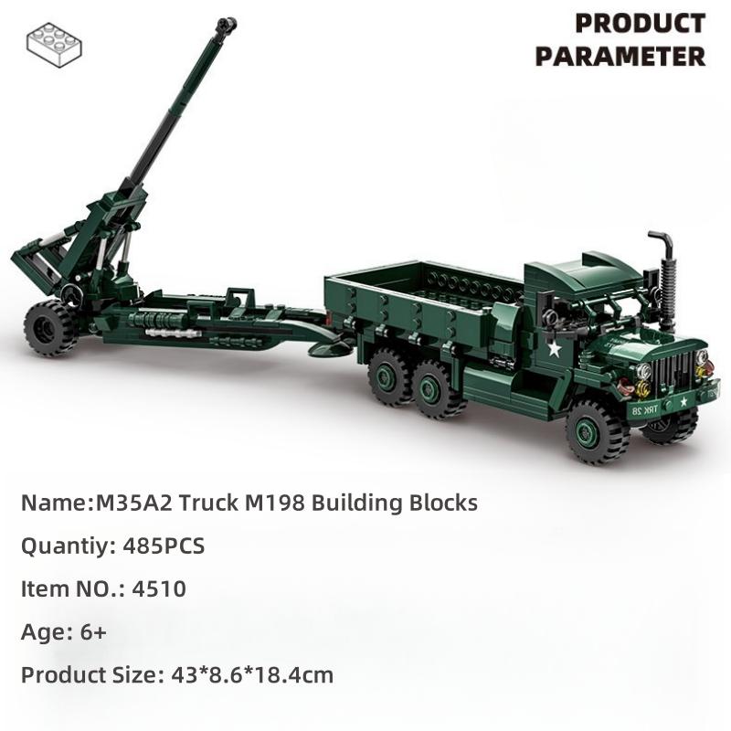 Non-Toxic 485Pcs Military Classic Building Blocks Model M35A2 M198 Truck Small Particle Children Educational Toys 4510