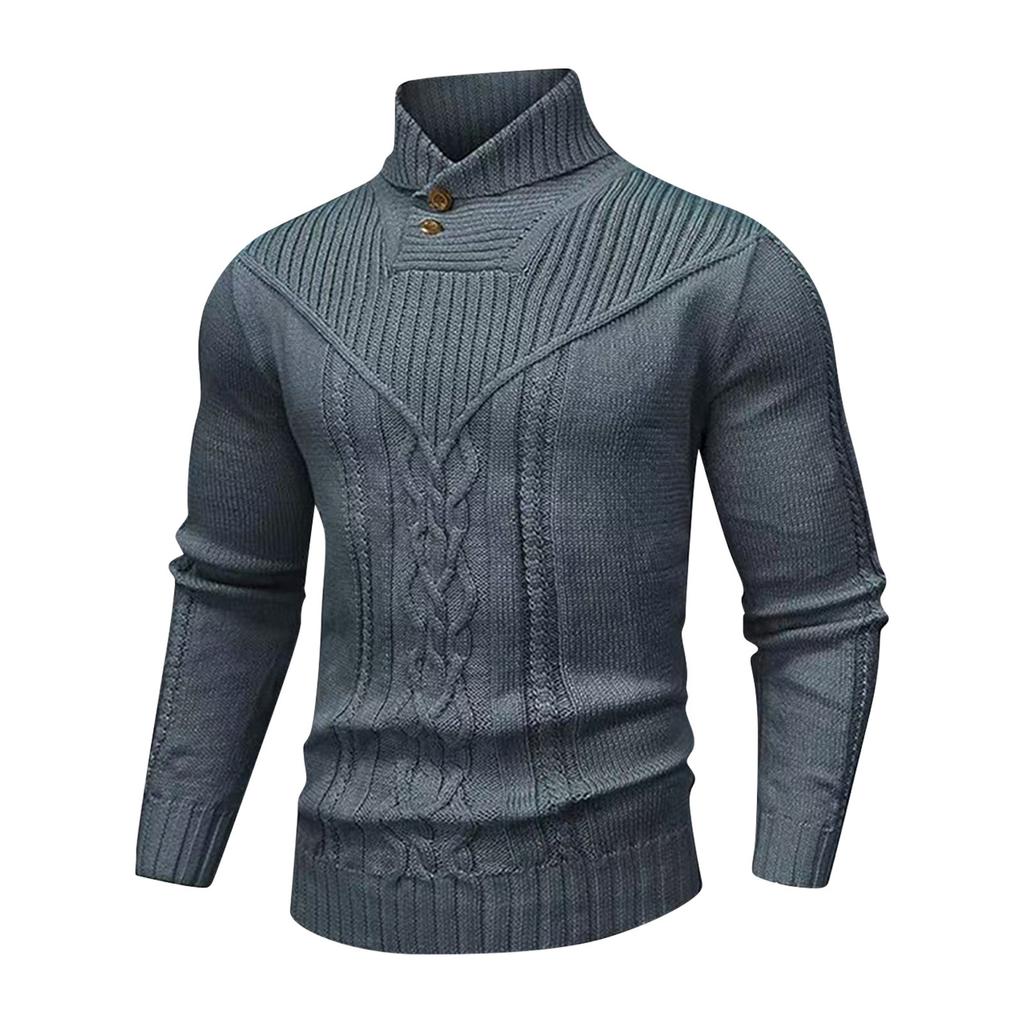 Men's Solid Color Knitted Sweater Tops  Men's Stand Collar Warm Classic Twisted Pullover Sweater