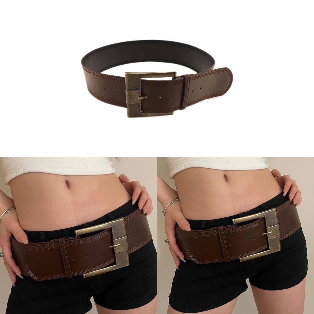 Artistic Wide Pu Leather Belt For Women With Alloy Clasp For Elegant Dress Pairing