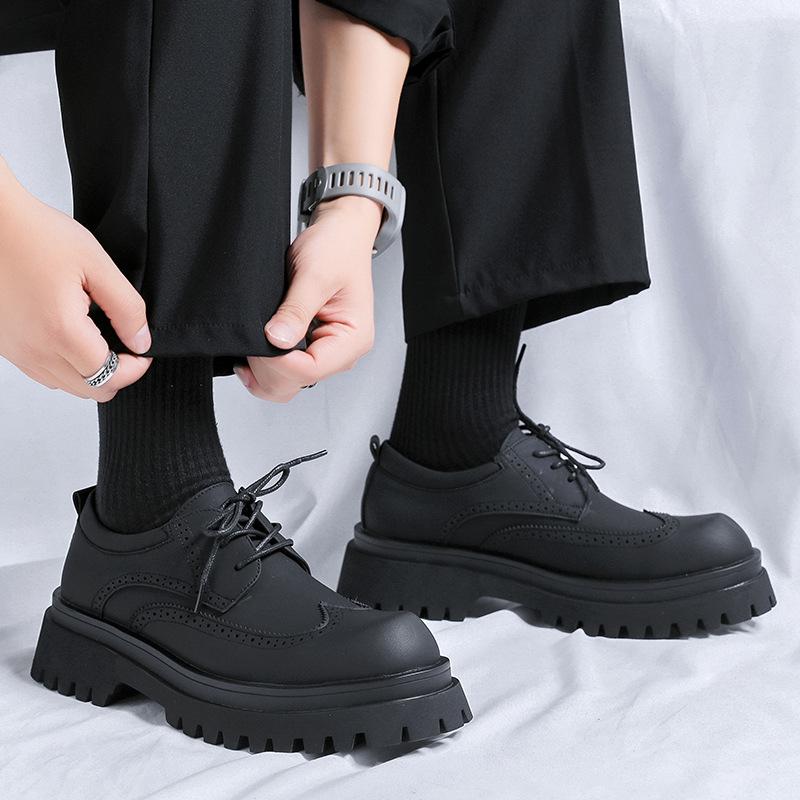 men's fashion wedding party dress genuine leather brogue shoes lace-up derby shoe black trendy platform sneakers youth footwear