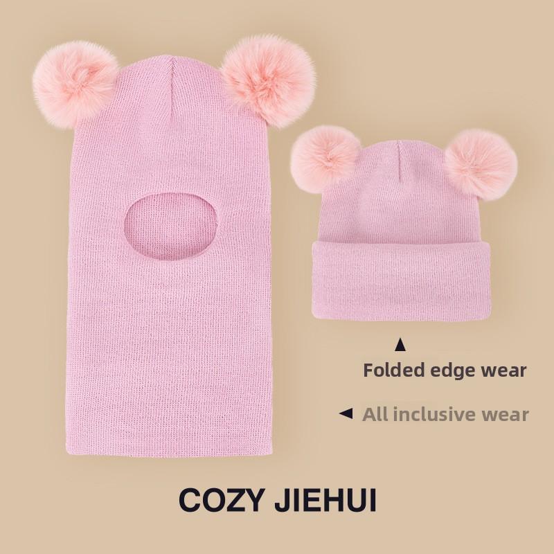 

Зимняя детская шапка со встроенным шарфом и бархатной защитой ушей, головной убор для мальчиков и девочек, вязаная пряжа, детский комбинезон