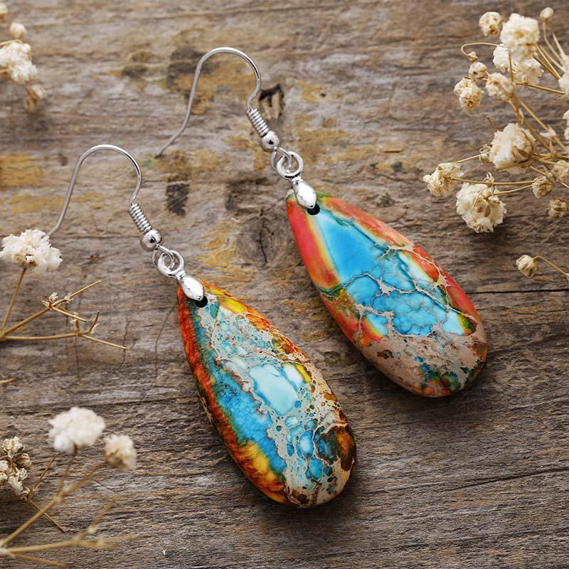 Ethnic style natural stone emperor stone water drop earrings earrings light luxury jewelry earrings