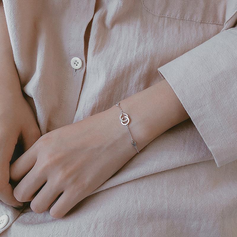 Letter Interlocking Flash Diamond Double C Bracelet Simple Hipster Student Personality Mori Girlfriend Bracelet Female Temperament