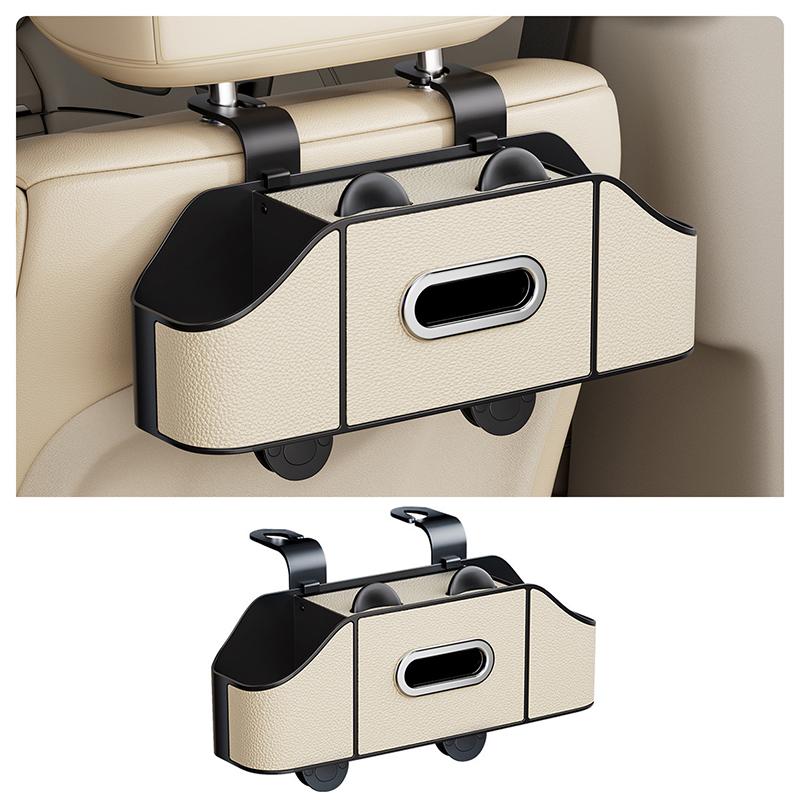Multifunctional Car Back Seat Storage Organizer Scratch-Resistant Tissue Box With 2 Cup Holders Universal Stowing Space Tidying