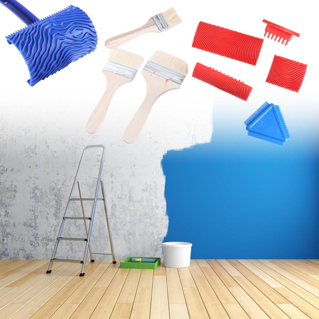 9Pcs Wood Grain Tool Set Fake Wood Grain Roller Paint Brushes Rubber Graining Tool for Walls Floors Room Decoration