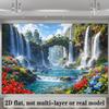 2D planar natural landscape banner background featuring mountains and waterfalls as the main theme with multiple waterfalls