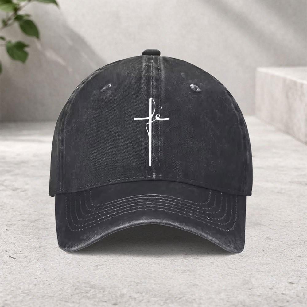 Faith Cross Washed Cotton Baseball Cap Adjustable Sun Protection Casual Outdoor Baseball Hat