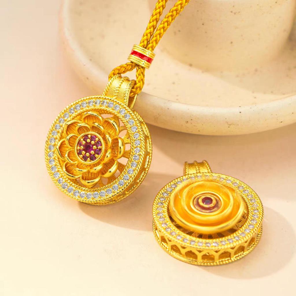 Imitation Gold Lotus Eight Treasures Rotating Pendant Necklace - Versatile Women's Court Style
