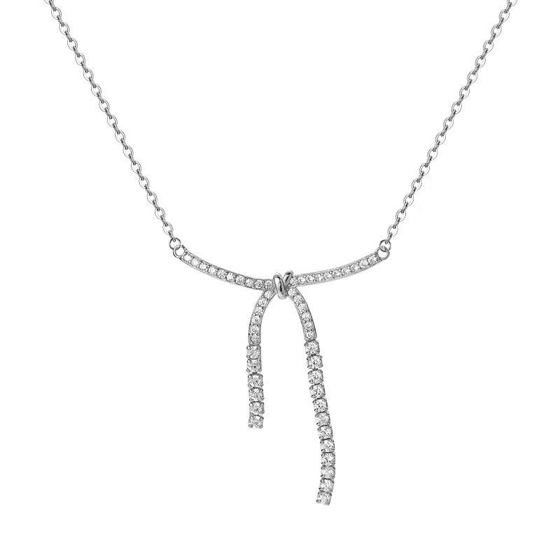 Gentle and Sweet Diamond Bow Necklace Tassel Collarbone Chain Year Niche Light Luxury