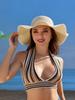 Women Wide Brim Sun Hat With Bow Decor UPF 50+ UV Protection Adjustable Strap For Beach Vacation