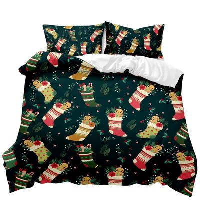 Christmas Duvet Cover Merry Christmas Tree Stockings Green Background Twin Bedding Set Double Queen King Polyester Qulit Cover