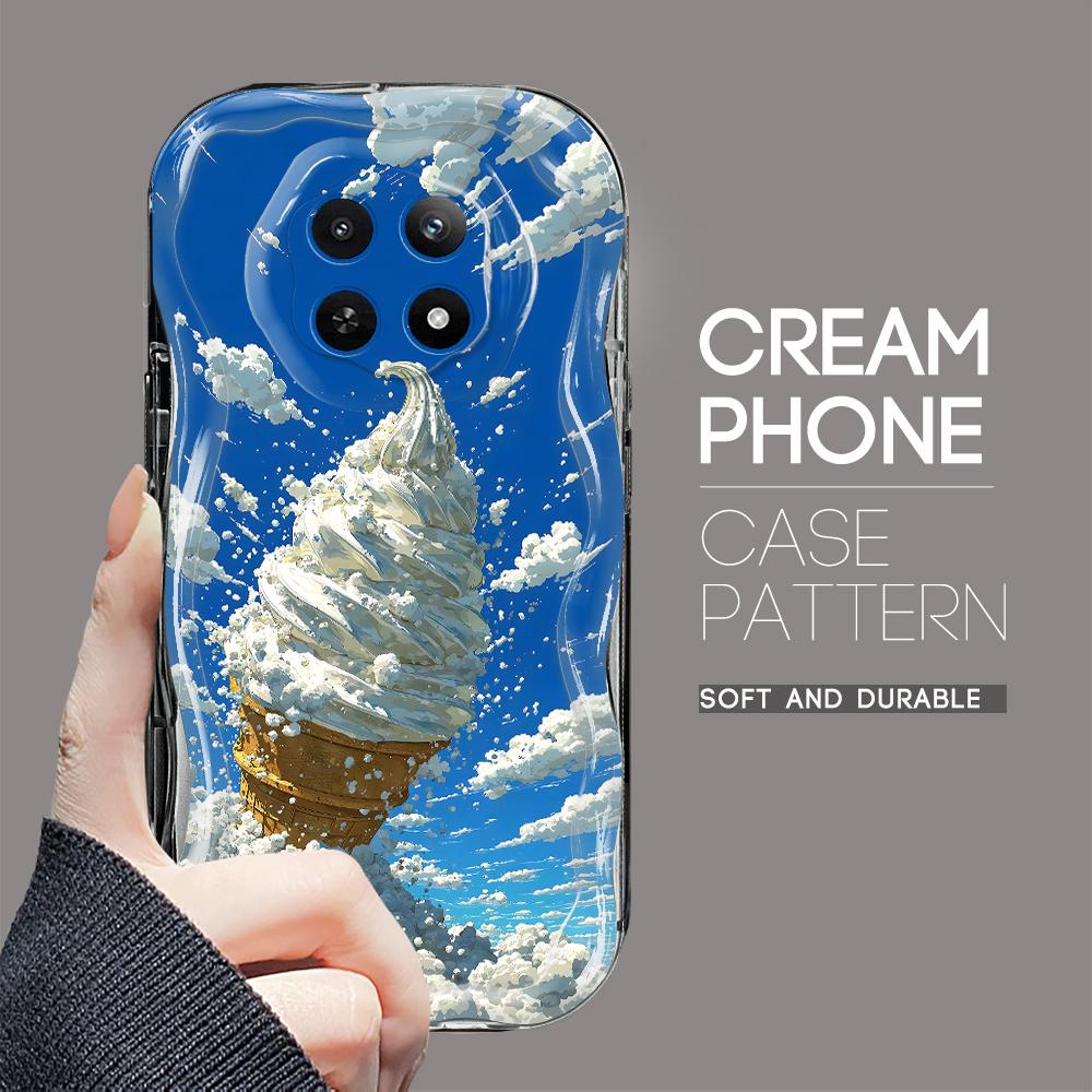 Cartoon Pattern Cream Texture Casing Wavy Edge Soft Silicone Cover Phone Case for OPPO Reno Realme OnePlus Vivo