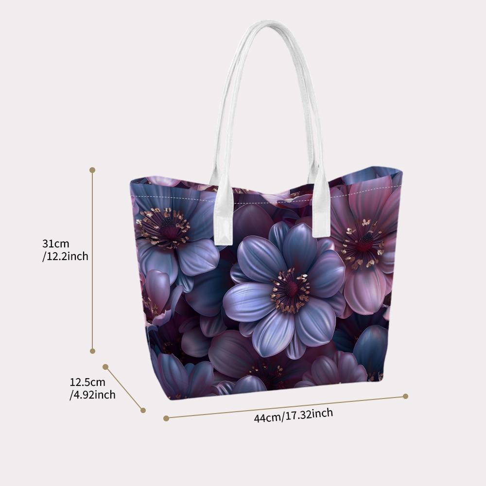 Elegant Purple Floral Printed Tote Bag Fashionable Casual Large Capacity Portable Shoulder Bag for Daily Use