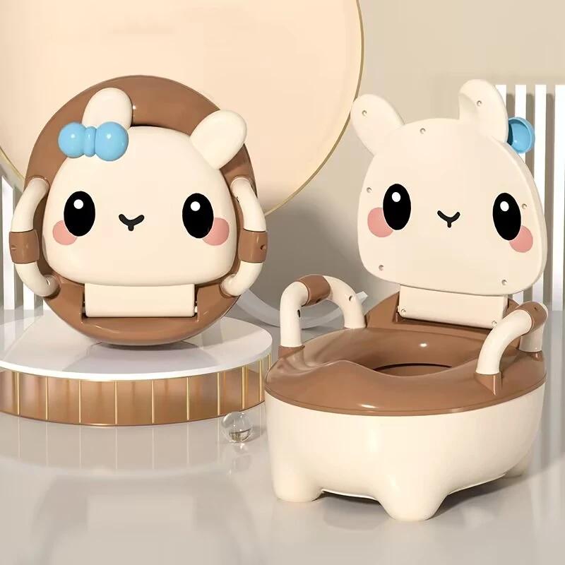 Portable Kids Toilet Seat Baby Bowl Toilet Potty Training Seat with Backrest and Anti-slip Cartoon Toddlers Potty Commode Chair