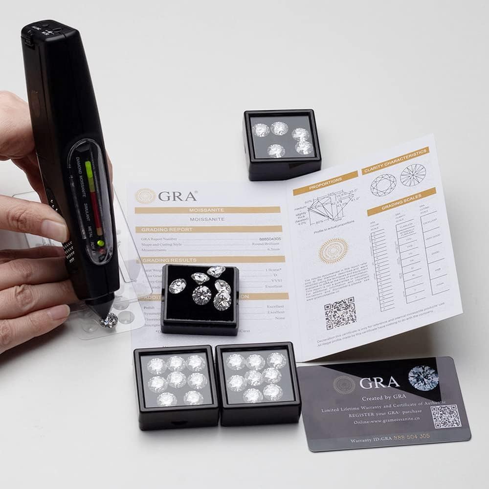 1 Stück Moissanit Rund, loser Stein, Diamantschliff Moissanit, Schmuckherstellungsstein mit GRA-Zertifikat.