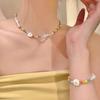 High-End Korean Floral Beaded Pearl Necklace & Bracelet Set for Women