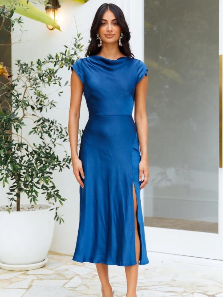 

Миди-платье без рукавов с боковым разрезом, повседневное летнее платье для женщин XL синий