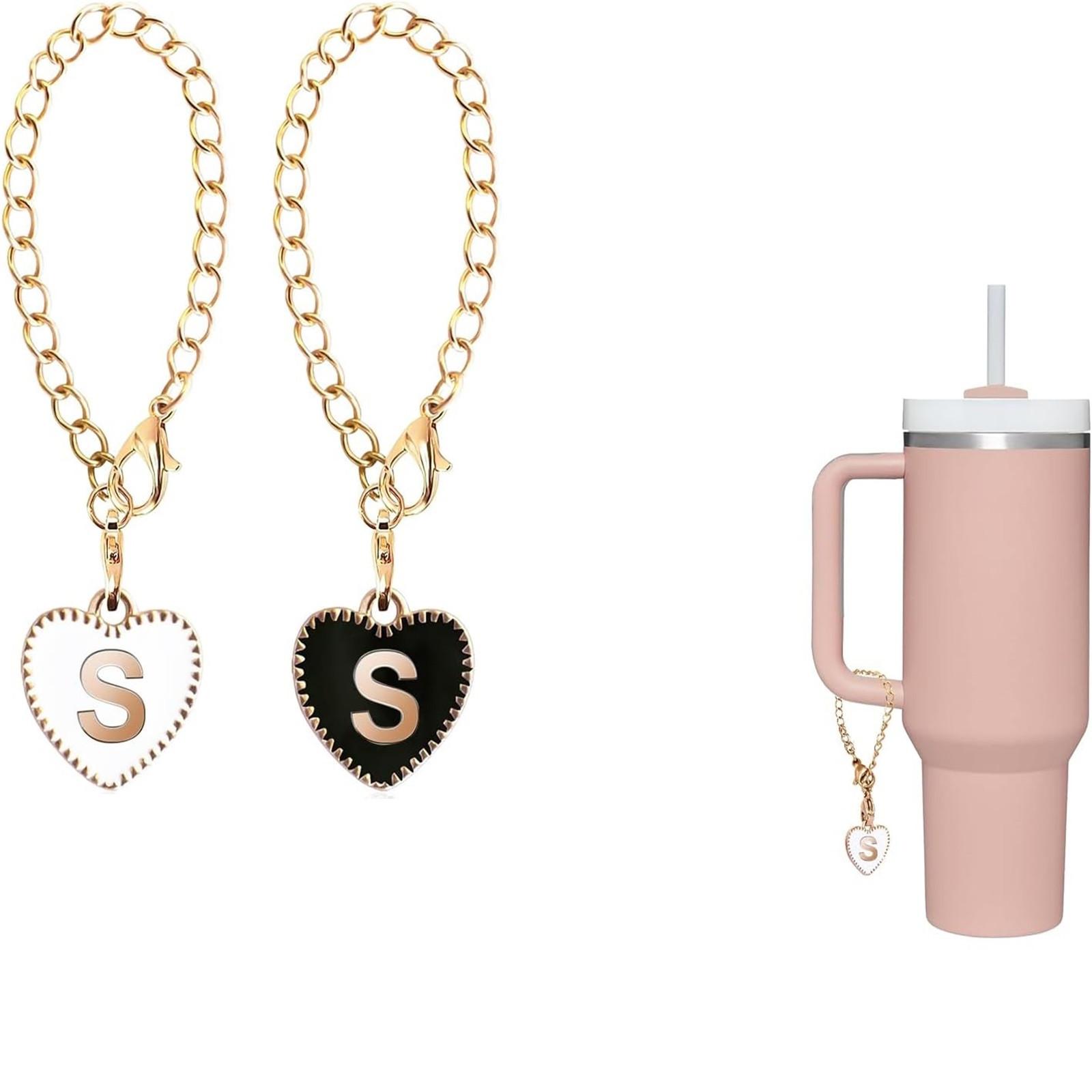 

2 шт. аксессуары-подвески с буквами для чашки, цепочка с буквами имени для ручки, аксессуары-подвески в форме сердца для стаканов One Size