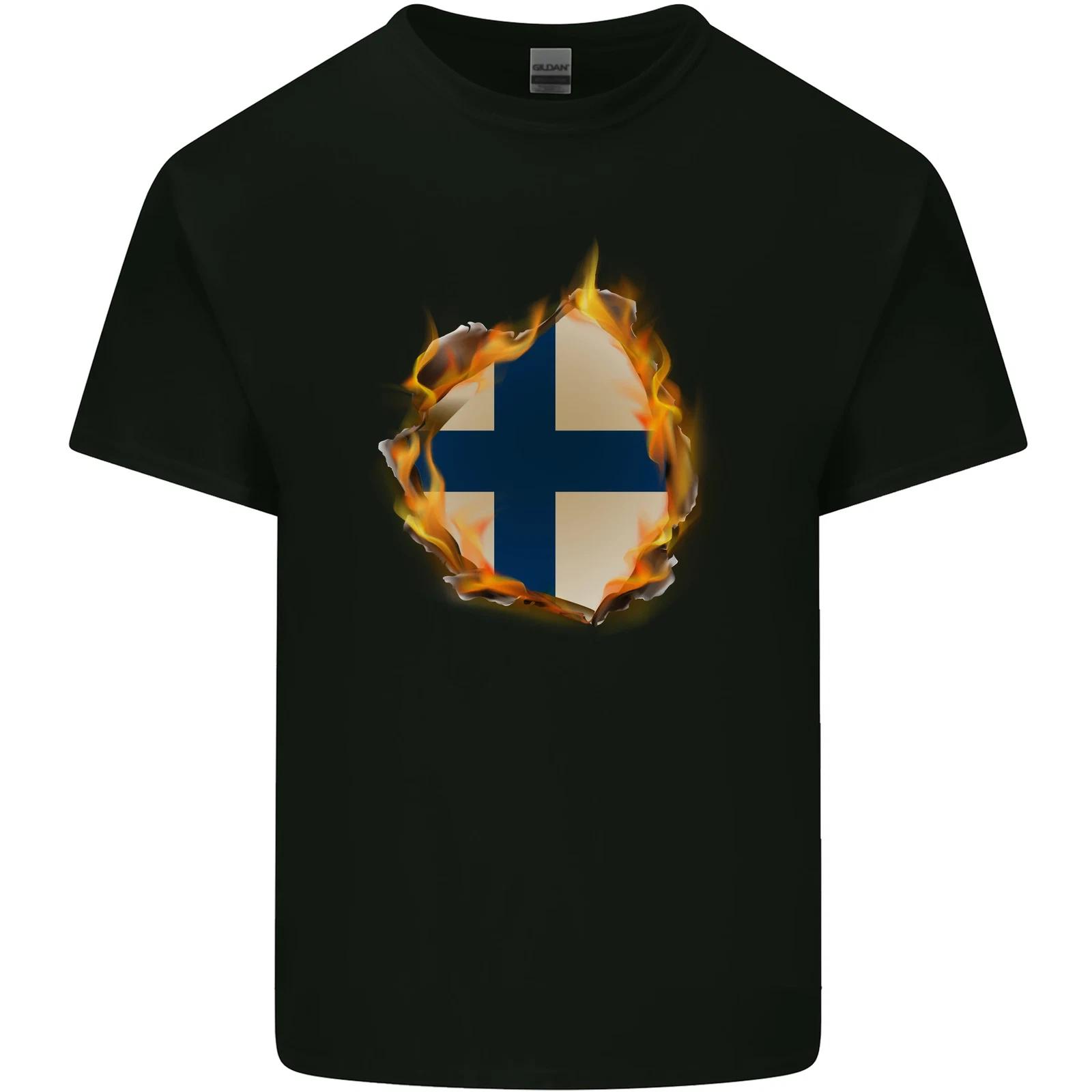 The Finnish Flag Fire Effect Finland Kids T-Shirt Childrens S