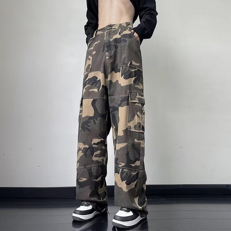 Camouflage overalls men's autumn new high street cotton loose casual pants outdoor trendy brand neutral wind straight trousers