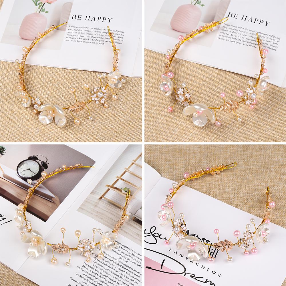 

Модная свадебная повязка на голову с жемчугом и цветком, аксессуары для волос, тиара ручной работы, головные уборы для невесты