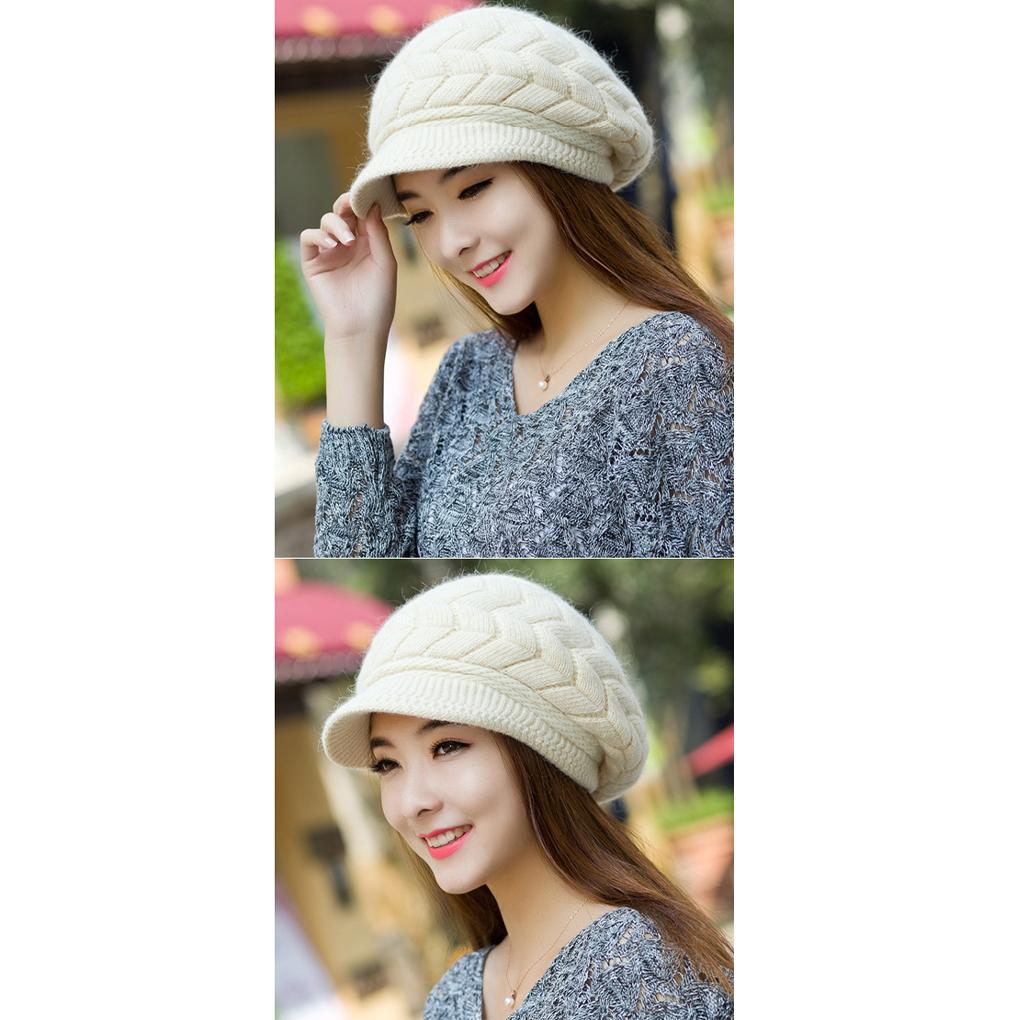 Knit Peaked Hat Hair Womens Clothing Accessories Cap Autumn Casual Stretchy Plush Lining Warm Solid Color Comfortable