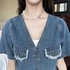 Sommer Damen locker V-Ausschnitt Jeansjacke - Kurzärmelig & Vielseitig