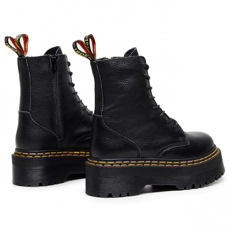 Litchi pattern thick bottom hole locomotive boots, side zipper British women's short boots, muffin bottom
