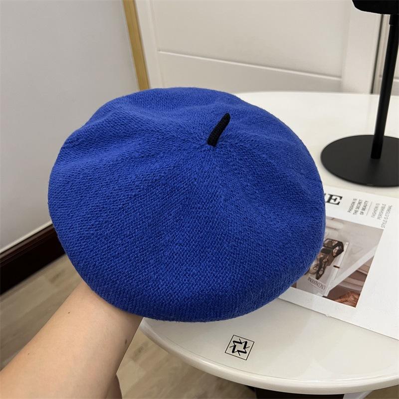 Autumn and Winter Cashmere Knitted Contrasting Colors Tweet Beret Women's Literary Fashion Elastic Sweat Belt Painter Hat