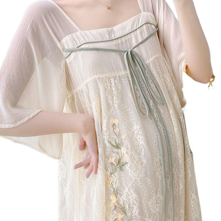 Maternity Chiffon Embroidered Qipao Dress - Summer Style, Plus Size, Loose Fit